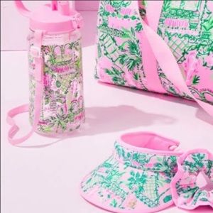 NWT- bundle of Water Bottle, Visor w 2 scrunchies, heart pouch